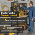 Mobile Work Bench with Pegboard, Heavy Duty Folding Work Table with Wheels, Space Saving Wood Top Tool Storage Rolling Desk for Garage, Workshop, Home Studio 59"H x 47.2"W x 23.6"D - Image 5