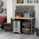 Mobile Work Bench with Pegboard, Heavy Duty Folding Work Table with Wheels, Space Saving Wood Top Tool Storage Rolling Desk for Garage, Workshop, Home Studio 59"H x 47.2"W x 23.6"D - Image 8