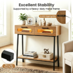 LED Console Table with Remote, 36” Narrow Entryway Table with 2 Fluted Drawers & Open Shelf, 16 RGB Colors Hallway Sofa Table for Living Room - Image 5