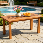 35.5" x 18" x 17" Rectangular Wooden Patio Coffee Table, Heavy Duty 130LBS Capacity Slatted Top Outdoor Table for Sofa Lounge Backyard Decor - Image 2