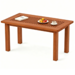 35.5" x 18" x 17" Rectangular Wooden Patio Coffee Table, Heavy Duty 130LBS Capacity Slatted Top Outdoor Table for Sofa Lounge Backyard Decor - Image 3