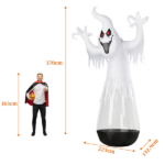 12ft Inflatable Halloween Decor Half-Body Clear PVC White Ghost with 2 LED Lights & 1 Stage Light, Black & White, 12V 2000mA US Power Adapter - Image 3
