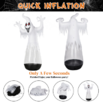 12ft Inflatable Halloween Decor Half-Body Clear PVC White Ghost with 2 LED Lights & 1 Stage Light, Black & White, 12V 2000mA US Power Adapter - Image 4