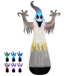 12ft Inflatable Halloween Decor Half-Body Clear PVC White Ghost with 2 LED Lights & 1 Stage Light, Black & White, 12V 2000mA US Power Adapter - Image 6