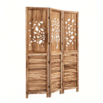 3 Panel Paulownia Wood Folding Room Divider, Tree Leaf Cutout Top & Louvered Lower Panel Freestanding Privacy Screen Rustic Brown Lightweight Partition for Bedroom Living Room Office - Image 4