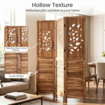 3 Panel Paulownia Wood Folding Room Divider, Tree Leaf Cutout Top & Louvered Lower Panel Freestanding Privacy Screen Rustic Brown Lightweight Partition for Bedroom Living Room Office - Image 7