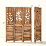 3 Panel Paulownia Wood Folding Room Divider, Tree Leaf Cutout Top & Louvered Lower Panel Freestanding Privacy Screen Rustic Brown Lightweight Partition for Bedroom Living Room Office - Image 8