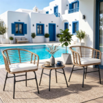 3 Pieces PE Rattan Patio Bistro Set, Outdoor Conversation Furniture with Off White Zipper Cushions & Tempered Glass Tabletop for Balcony Porch Garden - Image 6