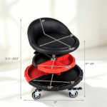 Height Adjustable Rolling Mechanic Stool with Backrest & 2 Removable Tool Trays, 360° Swivel Lockable Wheels Gas Lift 330 LBS Capacity Waterproof Faux Leather Garage Work Seat Black Red - Image 5