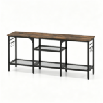 Industrial 3-Tier TV Stand for 65 Inch TV, Heavy Duty Metal Frame Entertainment Center with Anti-Tip Design & Storage Hooks for Living Room - Oak - Image 4
