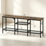 Industrial 3-Tier TV Stand for 65 Inch TV, Heavy Duty Metal Frame Entertainment Center with Anti-Tip Design & Storage Hooks for Living Room - Oak - Image 8