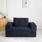 Compression Human Dog Sofa Bed for Adult & Pets,Modern Floor Couch With Pillow for Living Room Bedroom,Corduroy Fabric,No Assembly Required, Dark Blue - Image 3