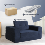 Compression Human Dog Sofa Bed for Adult & Pets,Modern Floor Couch With Pillow for Living Room Bedroom,Corduroy Fabric,No Assembly Required, Dark Blue - Image 7
