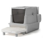 grey aviation enclosed cat litter box with handle, spacious anti tracking cat toilet, ideal choice for indoor cats and travel - Image 7