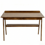 Solid Wood Writing Desk, Home Office Desk for Small Spaces, Mid Century Modern Desks with 2 Drawers & Storage Shelf, Standing Desk with Side Hooks for Study, Bedroom, Office (Walnut) - Image 5