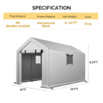 6x10 FT Storage Shed with 2 Roll-up Windows, Heavy Duty Bike Tent - Image 3