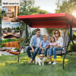 Outdoor Swing Cushions 55 Inch, Waterproof 4" Thick Porch Swing Cushion Replacement with Backrest and Ties, Comfortable 2-3 Seat Pation Swing Pad for Backyard, Garden, Lawn, Outdoor Furniture Light grey - Image 4