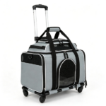 Multi-Way Portable Pet Rolling Carrier Trolley, Aluminum Alloy Frame Collapsible Pet Travel Bag with Safety Leash Padded Carry Handle for Vet Visits Road Trips Daily Walking Gray - Image 2