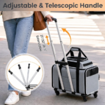 Multi-Way Portable Pet Rolling Carrier Trolley, Aluminum Alloy Frame Collapsible Pet Travel Bag with Safety Leash Padded Carry Handle for Vet Visits Road Trips Daily Walking Gray - Image 4