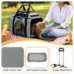 Multi-Way Portable Pet Rolling Carrier Trolley, Aluminum Alloy Frame Collapsible Pet Travel Bag with Safety Leash Padded Carry Handle for Vet Visits Road Trips Daily Walking Gray - Image 5