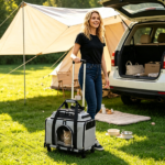 Multi-Way Portable Pet Rolling Carrier Trolley, Aluminum Alloy Frame Collapsible Pet Travel Bag with Safety Leash Padded Carry Handle for Vet Visits Road Trips Daily Walking Gray - Image 7