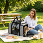 Multi-Way Portable Pet Rolling Carrier Trolley, Aluminum Alloy Frame Collapsible Pet Travel Bag with Safety Leash Padded Carry Handle for Vet Visits Road Trips Daily Walking Gray - Image 8