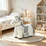6V Battery Powered Kids Ride On Pony – Electric Ride On Horse, with Bear Toy, Music, for 1.5-5 Years Old