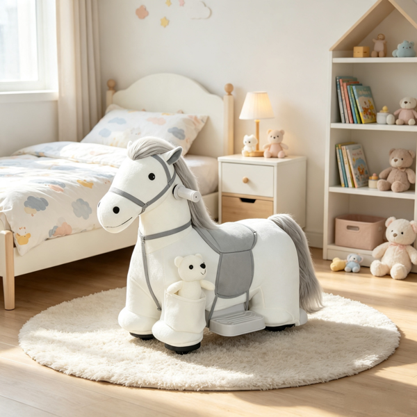 6V Battery Powered Kids Ride On Pony – Electric Ride On Horse, with Bear Toy, Music, for 1.5-5 Years Old