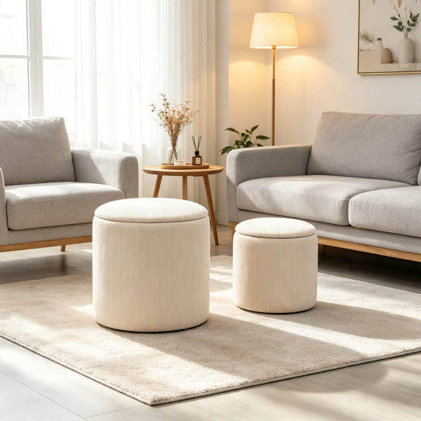 31180732_1 Cream White 2-Piece with Storage – Stool, Removable Wood Lid, Hidden Space - Image 1