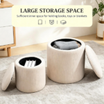 Cream White 2-Piece with Storage – Stool, Removable Wood Lid, Hidden Space - Image 5