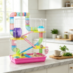 Pink 5-Tier Portable Hamster Cage – for Short Trip Outing, Small Animal Travel Carrier with Tunnel Tubes - Image 5