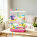 Pink 5-Tier Portable Hamster Cage – for Short Trip Outing, Small Animal Travel Carrier with Tunnel Tubes - Image 6