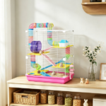 Pink 5-Tier Portable Hamster Cage – for Short Trip Outing, Small Animal Travel Carrier with Tunnel Tubes - Image 8