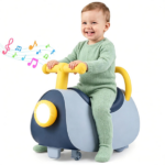 Toddler Smooth Gliding Scoot Car with T-Shaped Handlebar & Comfort Seat, 2 Universal + 2 Directional Wheels Indoor Outdoor Ride-On Toy Gift - Blue - Image 2