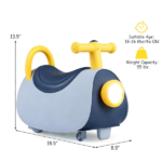 Toddler Smooth Gliding Scoot Car with T-Shaped Handlebar & Comfort Seat, 2 Universal + 2 Directional Wheels Indoor Outdoor Ride-On Toy Gift - Blue - Image 3