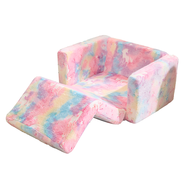 Glow-in-the-Dark Kids Foldable Sofa Bed All-Sponge Single Chaise Lounge Pink Unicorn Flannel
