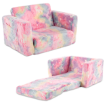 Glow-in-the-Dark Kids Foldable Sofa Bed All-Sponge Single Chaise Lounge Pink Unicorn Flannel - Image 5