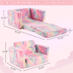 Glow-in-the-Dark Kids Foldable Sofa Bed All-Sponge Single Chaise Lounge Pink Unicorn Flannel - Image 6