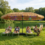 15 x 9 FT Double-Sided Solar LED Patio Umbrella, 144 LEDs 12 Modes Outdoor Thatch Umbrella with Type-C Charging & Weighted Base - Image 6
