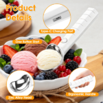Rechargeable Heated Ice Cream Scoop 45s Fast Heating Up to 158°F, 2000mAh Cordless Self Heating Ice Cream Scooper with 5 Mins Auto Shutoff, IP66 Waterproof Non-Stick Scoop for Gelato Frozen Yogurt Café Home Party - Image 5