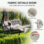 Outdoor Swing Cushions 70 Inch, Waterproof 4" Thick Porch Swing Cushion Replacement with Backrest and Ties, Comfortable 2-3 Seat Pation Swing Pad for Backyard, Garden, Lawn, Outdoor Furniture khaki - Image 6