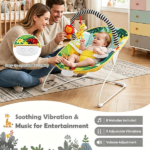 Ergonomic Infant Rocking Bouncer with Adjustable Volume & Vibration Levels, Sturdy Metal Frame Non-Slip Foot Pads Lightweight Baby Soothing Chair Holds Up to 20 LBS - Image 4