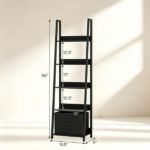 5-Tier Ladder Shelf with Fabric Drawer, Narrow Industrial Bookshelf with Anti-Tip Device & Back Baffle, Wooden Metal Storage Rack for Home Office - Black - Image 5