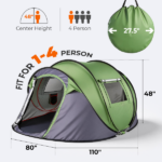 4 Person Pop Up Tent for Camping, Waterproof Instant Family Tent with Front Awning, Automatic Tent Throw Pop Up Instant Flip Pop Tent for Camping, Green - Image 6