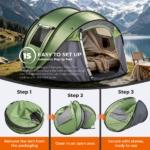 4 Person Pop Up Tent for Camping, Waterproof Instant Family Tent with Front Awning, Automatic Tent Throw Pop Up Instant Flip Pop Tent for Camping, Green - Image 8