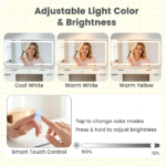 White Makeup Vanity Table with Touch Control 3-Color LED Lighted Mirror, Built-in Charging Station 2 AC Outlets & 2 USB Ports Tempered Glass Top Storage Drawers Cushioned Storage Stool Hair Dryer Holder Dressing Table Set - Image 8