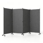 4 Panel Folding Rolling Room Divider with Lockable Universal Wheels, Non-See-Through Polyester Privacy Screen Adjustable Configurations Metal Frame Freestanding Partition for Bedroom Office Studio Grey - Image 2