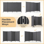 4 Panel Folding Rolling Room Divider with Lockable Universal Wheels, Non-See-Through Polyester Privacy Screen Adjustable Configurations Metal Frame Freestanding Partition for Bedroom Office Studio Grey - Image 4