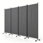 4 Panel Folding Rolling Room Divider with Lockable Universal Wheels, Non-See-Through Polyester Privacy Screen Adjustable Configurations Metal Frame Freestanding Partition for Bedroom Office Studio Grey - Image 5