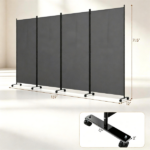 4 Panel Folding Rolling Room Divider with Lockable Universal Wheels, Non-See-Through Polyester Privacy Screen Adjustable Configurations Metal Frame Freestanding Partition for Bedroom Office Studio Grey - Image 7